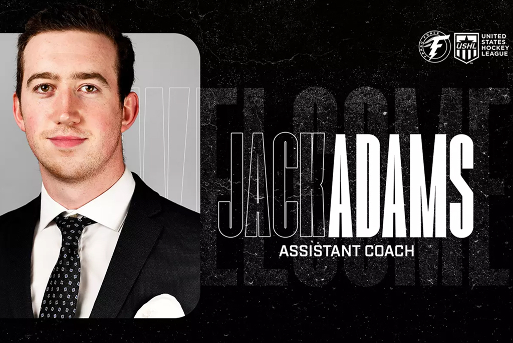 Former Fargo Force hockey player Jack Adams, announced as assistant coach for the 2026-27 season.